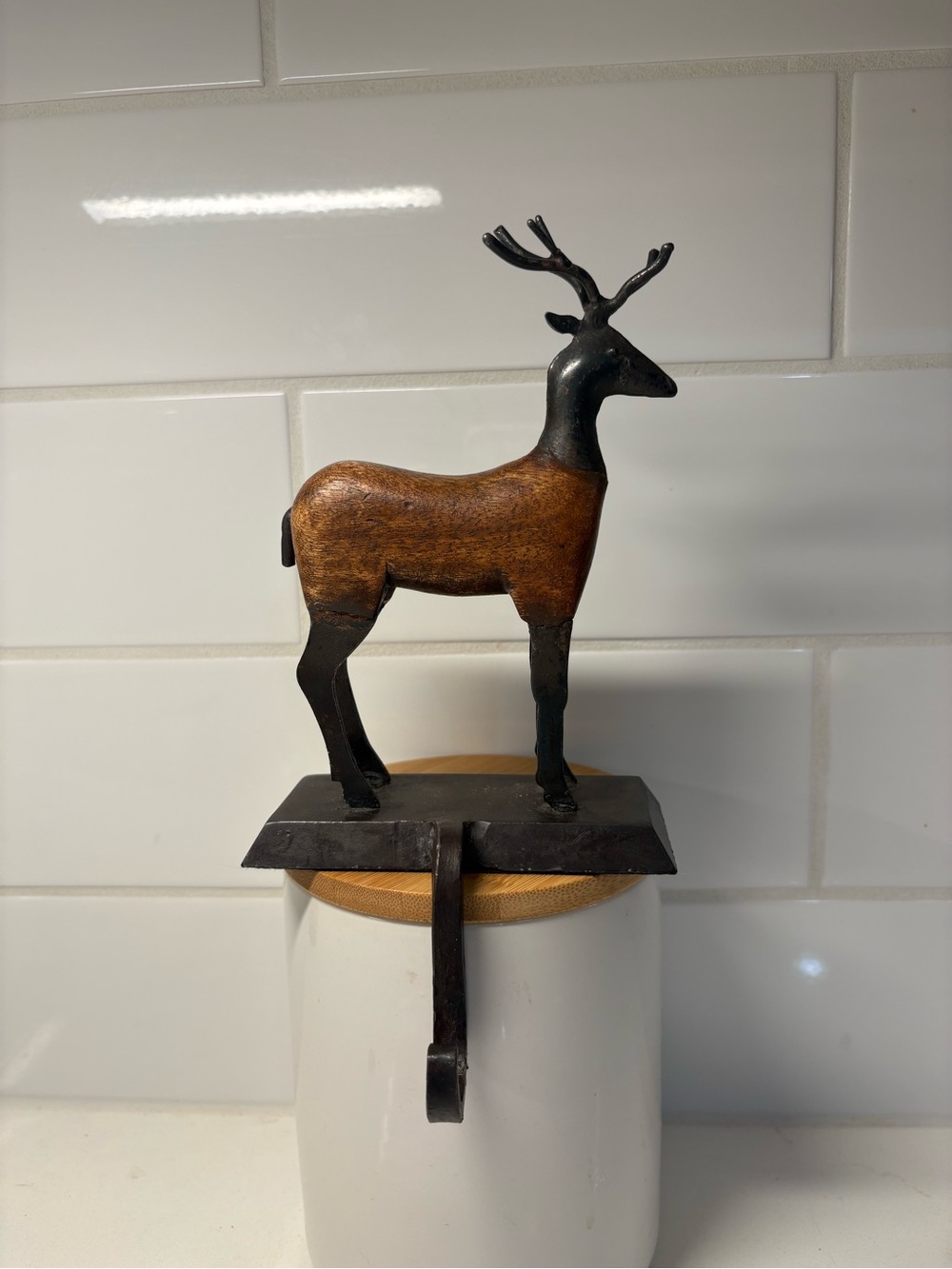 Pier 1 Imports Reindeer- Wood & Wrought Iron Stocking Hanger/Holder
